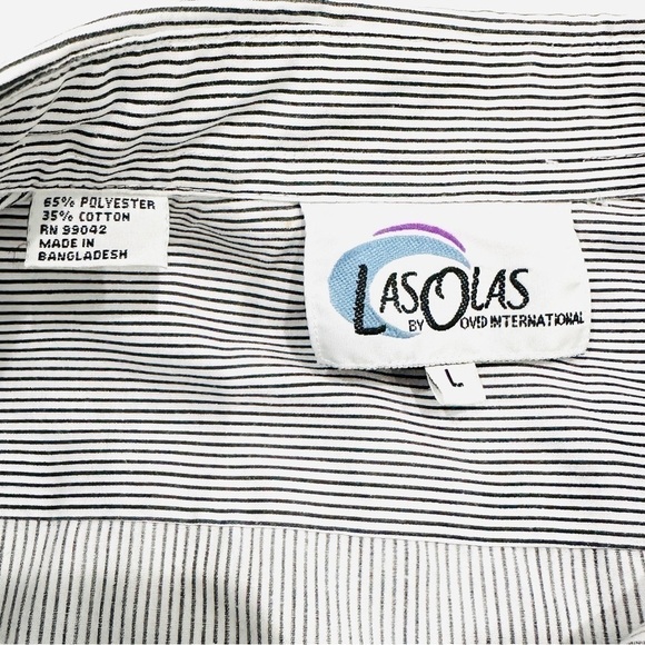 Vintage Las Olas Nautical Embroidered & Embellished Button Down Striped Shirt - Picture 6 of 6